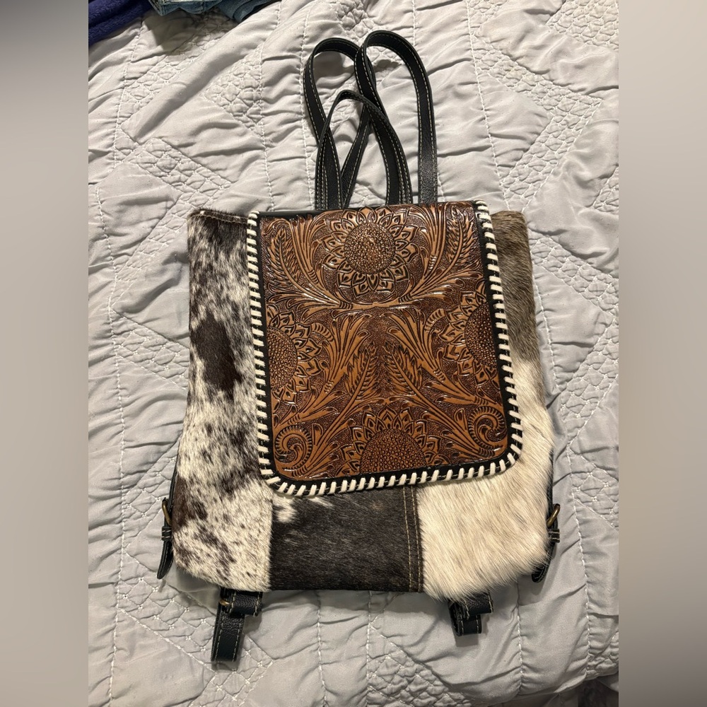 MYRA BAG TOOLED LEATHER COWHIDE BACKPACK